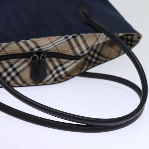 BURBERRYSs Nova Check Blue Label Tote Bag Nylon Navy Beige Auth bs13707 - Picture 7 of 16